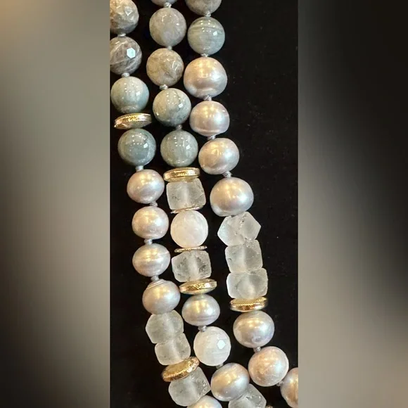 Akola Gorgeous 3 Strand Gray Pearl & Multi Beaded Necklace